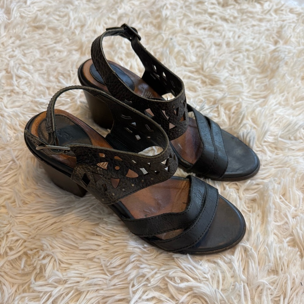 Ariat Poppy Riverstone Leather Cutout Block Heel Sandals black Brown US 7B Boho